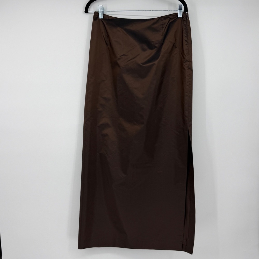 Chetta Sherrie Bloom Peter Noviello Brown 100% Silk Maxi Skirt Size 10 Slit 90s